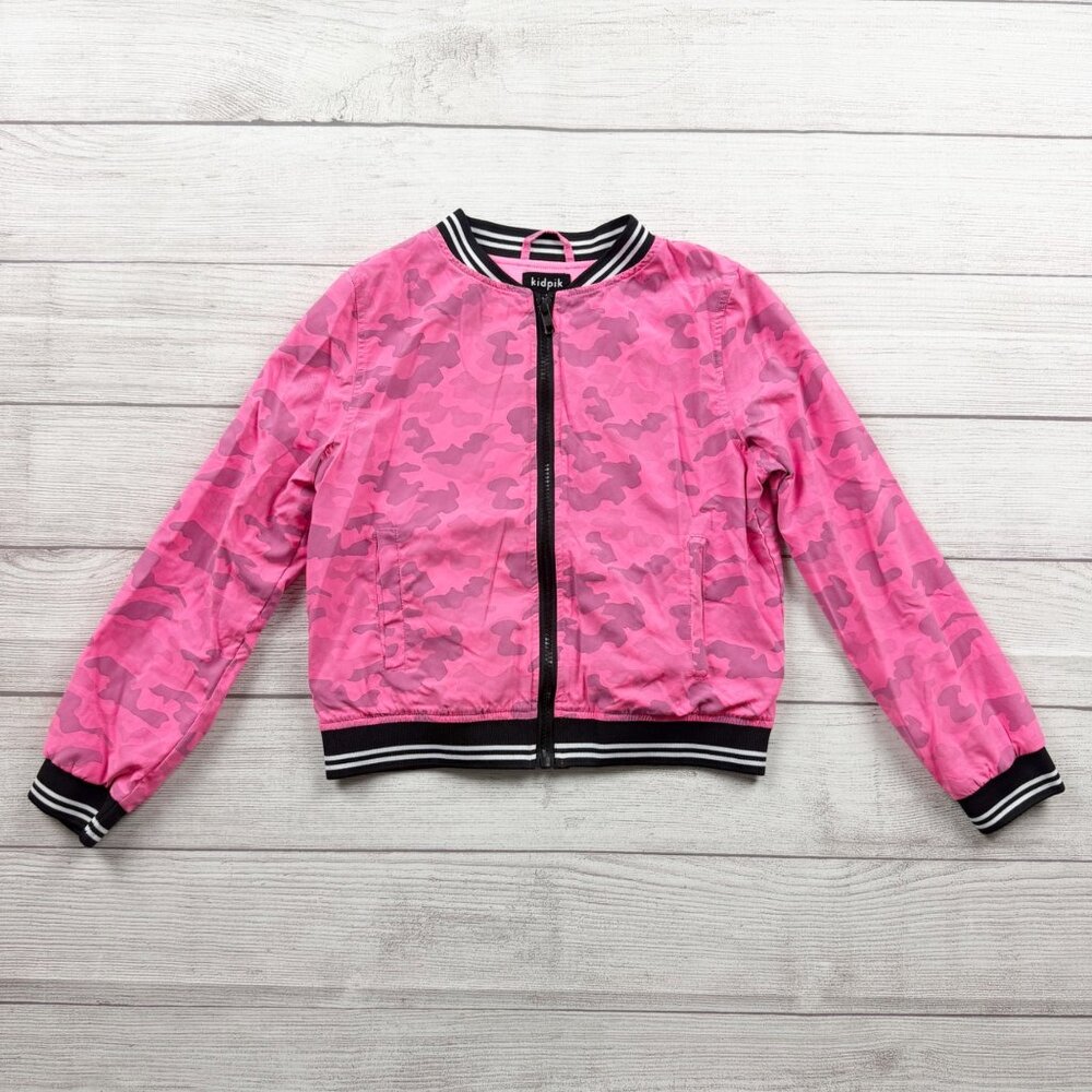 Kidpik Girls Bomber Jacket Pink Camo Zip Up Lightweight Coat 7-8